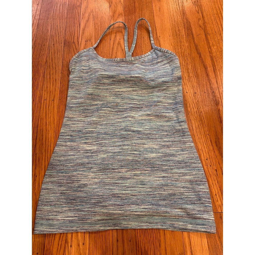 Lululemon Power Y Tank Top Blue Green Space Dye Heathered Racerback Size 6